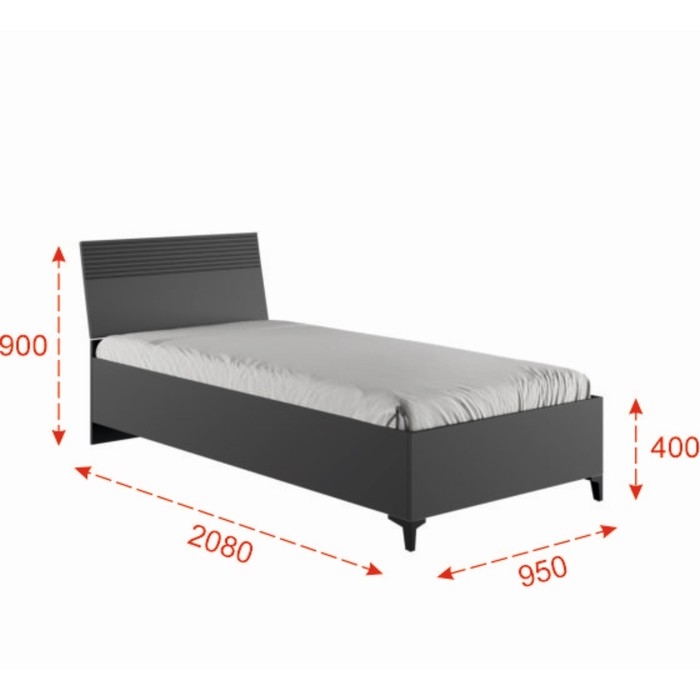 Кровать одноместная с основанием 900 Ника, 950х2080х900, Графит/Дуб/Эйфория МДФ