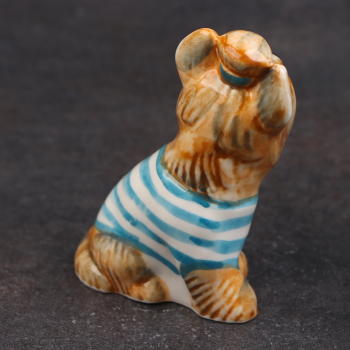 Статуэтка фарфоровая "Йоркширский терьер маечка синяя", 8 см, авторская роспись