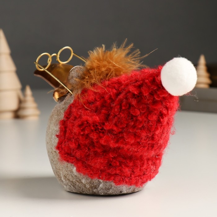 Сувенир полистоун "Ворона в очках и красном колпаке с бомбошкой" блёстки 16х11х15 см