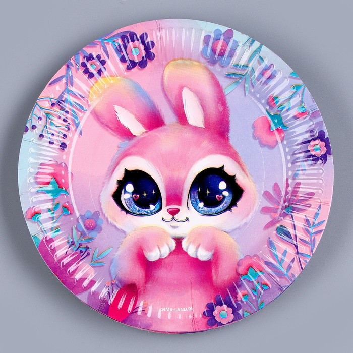 Набор бумажной посуды одноразовый Зайка&raquo;: 6 тарелок, 1 гирлянда, 6 стаканов, 6 колпаков