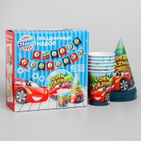 Набор бумажной посуды одноразовый С днём рождения», крутые тачки: 6 тарелок, 6 стаканов, 6 колпаков, 1 гирлянда Набор бумажной посуды одноразовый С днём рождения», крутые тачки: 6 тарелок, 6 стаканов, 6 колпаков, 1 гирлянда