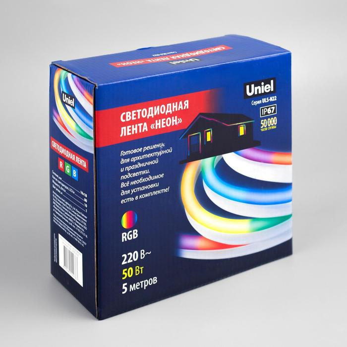 Гибкий неон Uniel 10 × 18 мм, IP67, 5 м, SMD5050, 80 LED/м, 220 В, свечение RGB Гибкий неон Uniel 10 × 18 мм, IP67, 5 м, SMD5050, 80 LED/м, 220 В, свечение RGB