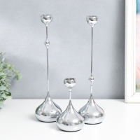 Подсвечник металл "Капля" набор 3 шт серебро 8,5х8,5х15;8,5х8,5х32 см Подсвечник металл "Капля" набор 3 шт серебро 8,5х8,5х15;8,5х8,5х32 см