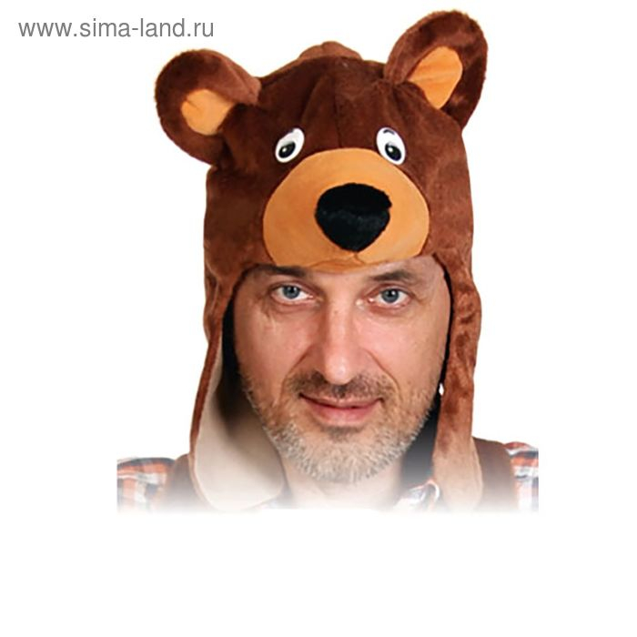 Маска взрослая Маска взрослая "Мишка бурый" с ушами, плюш, р-р 55-58