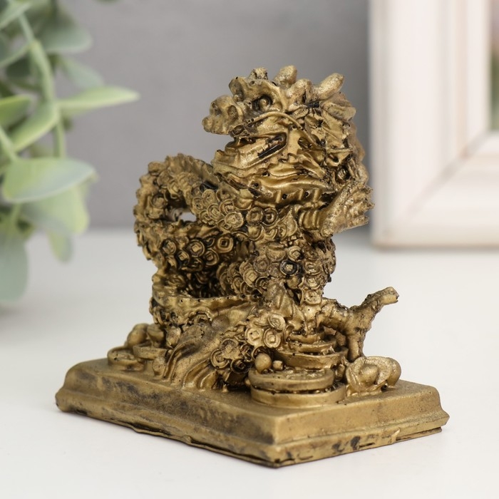 Нэцкэ полистоун под бронзу Нэцкэ полистоун под бронзу "Дракон. Денежная активация" 4,7х7х7,5 см