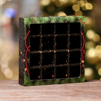 Новый год. Упаковка для конфет 16 шт &laquo;Новогодние ветви&raquo;, 17,7 х 17,7 х 3,8 см