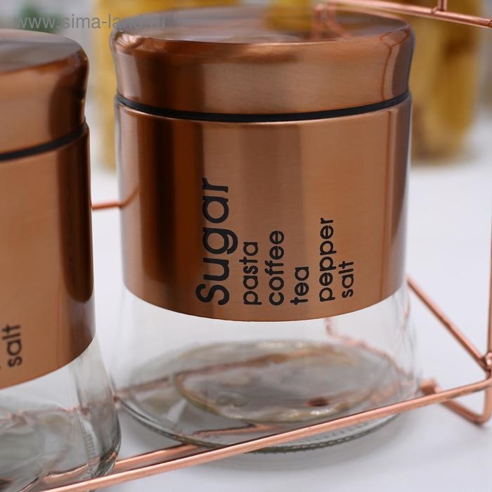 Набор банок стеклянных для сыпучих продуктов «Стиль», 28×12×31 см, на подставке, 8 шт, цвет бронзовый Набор банок стеклянных для сыпучих продуктов «Стиль», 28×12×31 см, на подставке, 8 шт, цвет бронзовый