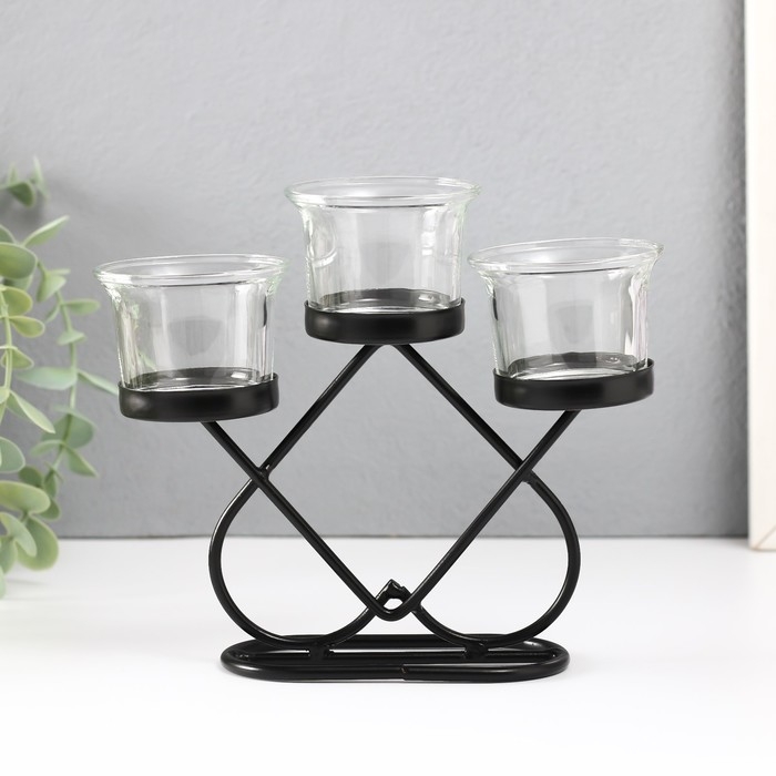 Подсвечник металл, стекло на 3 свечи Подсвечник металл, стекло на 3 свечи "Пика" d=5 см чёрный 19х6х16,5 см