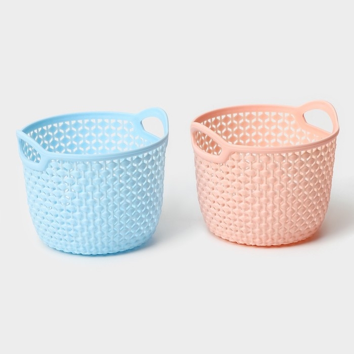 Корзина для хранения с ручками Доляна &laquo;Лукошко&raquo;, пластик, 11&times;10,5&times;9 см, цвет МИКС