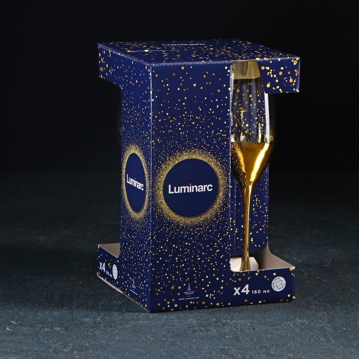 Набор стеклянных бокалов для шампанского &laquo;Электрическое золото&raquo;, 160 мл, 4 шт