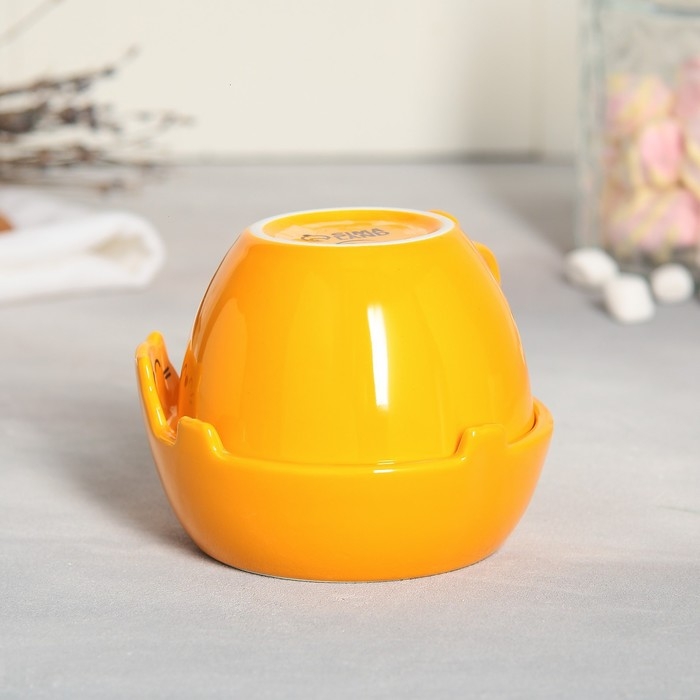Чайная пара керамическая &laquo;Лапочка&raquo;, кружка 150 мл, миска 10х3 см, цвет жёлтый