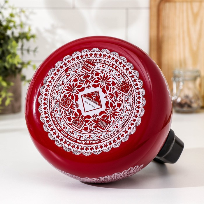 Чайник со свистком &laquo;Вологодское кружево&raquo;, 2 л, фиксированная ручка, индукция