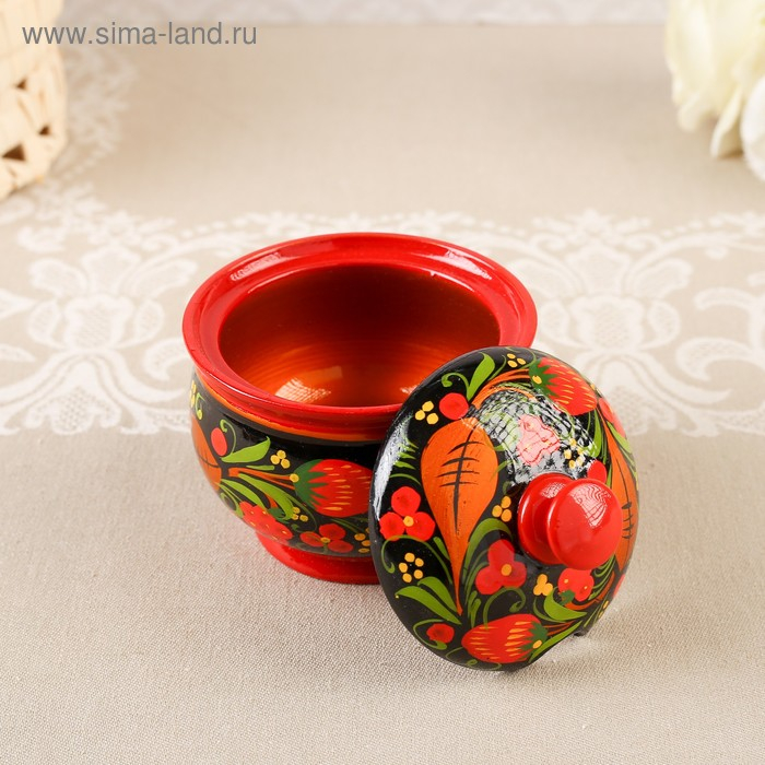 Сахарница, с ложкой, 10&times;9 см, хохлома