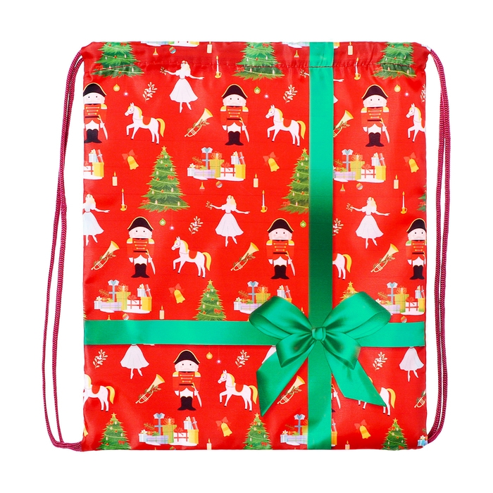 Новый год. Сумка под сладости 290 x 340 мм "Подарок с бантом" (мягкий полиэстер плотностью 210D)
