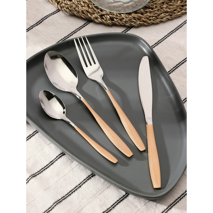 Набор столовых приборов из нержавеющей стали Magistro Temptation, 24 предмета, картонная коробка, цвет ручки золотой, цвет металла серебряный Набор столовых приборов из нержавеющей стали Magistro Temptation, 24 предмета, картонная коробка, цвет ручки золотой, цвет металла серебряный