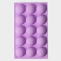 Форма для выпечки Доляна &laquo;Фигуры. Полусфера&raquo;, силикон, 28&times;16,5&times;2,3 см, 15 ячеек (d=4,9 см), цвет сиреневый