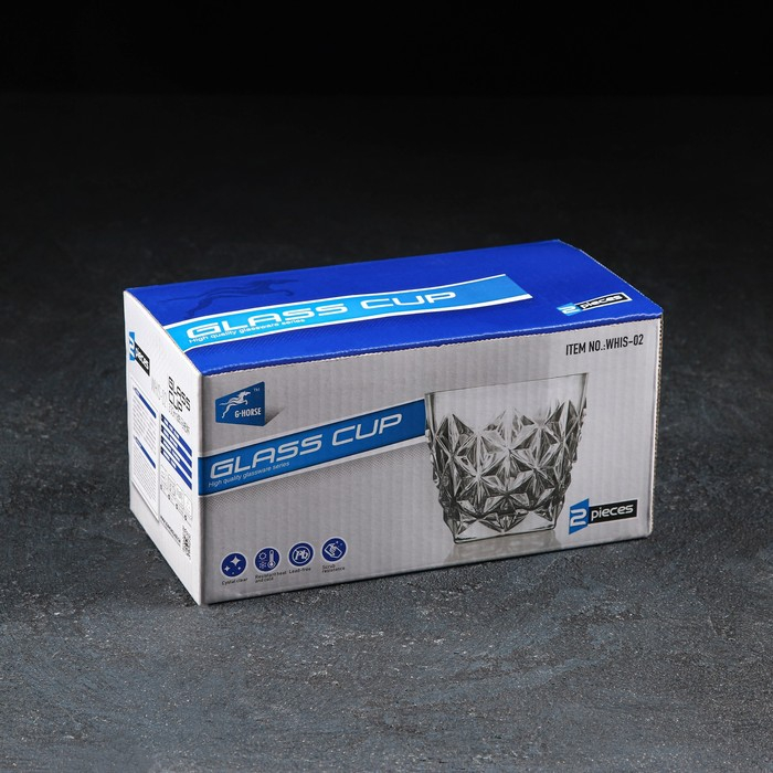 Набор стаканов стеклянных для виски «Рокс», 2 предмета: 350 мл, 9,6×9 см Набор стаканов стеклянных для виски «Рокс», 2 предмета: 350 мл, 9,6×9 см