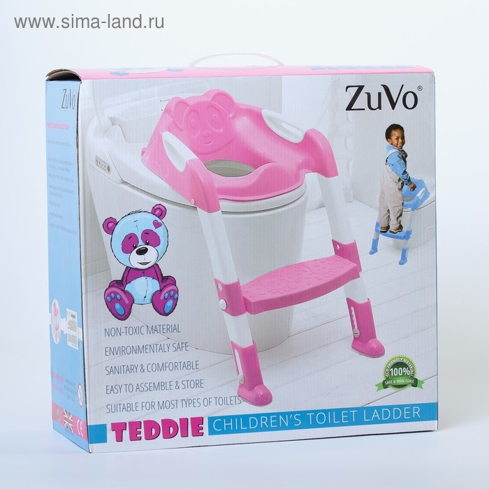 Детская накладка - сиденье на унитаз со ступенькой &laquo;Панда&raquo;, с ручками, цвет голубой