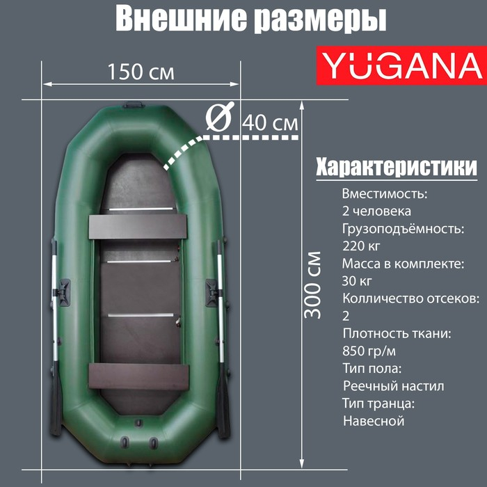 Лодка YUGANA Н-300 С, слань, цвет олива Лодка YUGANA Н-300 С, слань, цвет олива