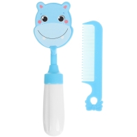 Набор расчёсок с погремушкой «Бегемотик», 2 предмета: расчёска с зубчиками + щётка Набор расчёсок с погремушкой «Бегемотик», 2 предмета: расчёска с зубчиками + щётка