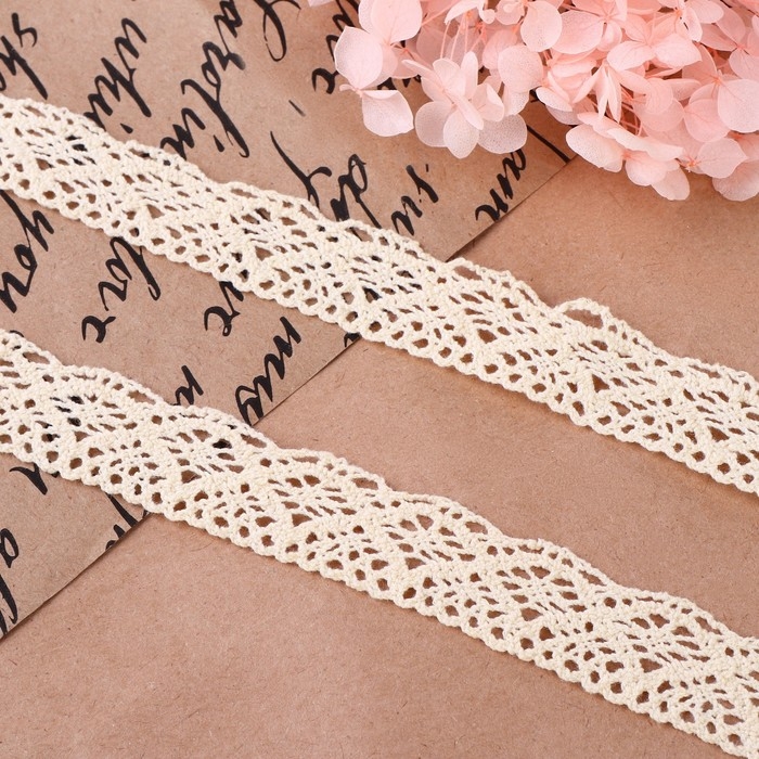 Кружево вязаное, 20 мм &times; 10 &plusmn; 1 м, цвет бежевый