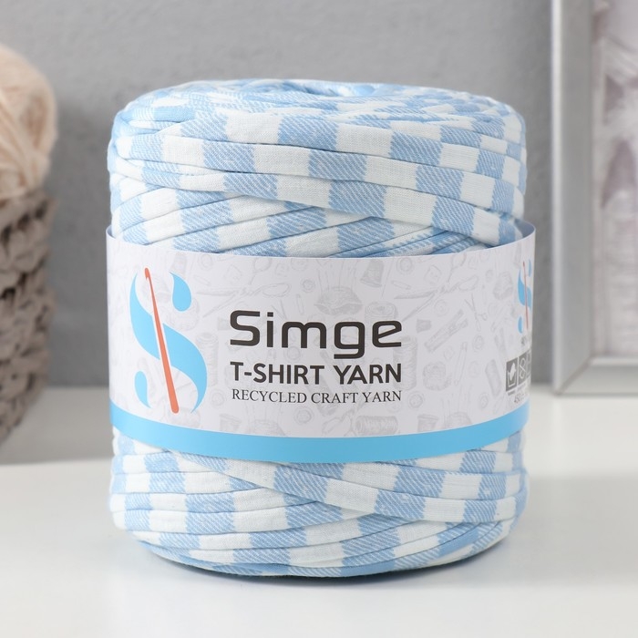 Трикотажная пряжа вторичная 90% хлопок,10% п/э, 100м/450&plusmn;50 гр (полосатик бело-голубой)
