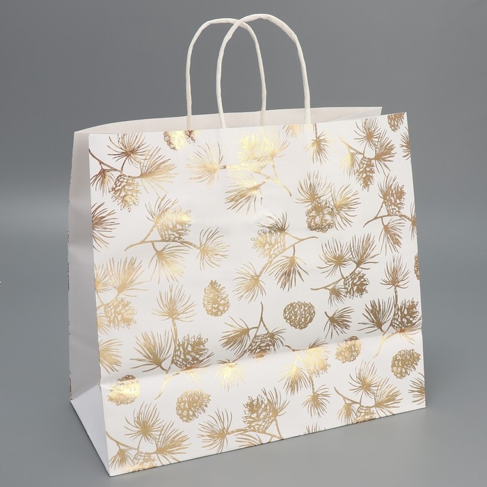 Пакет подарочный новогодний крафтовый Gold, 32 х 28 х 15 см, Новый год