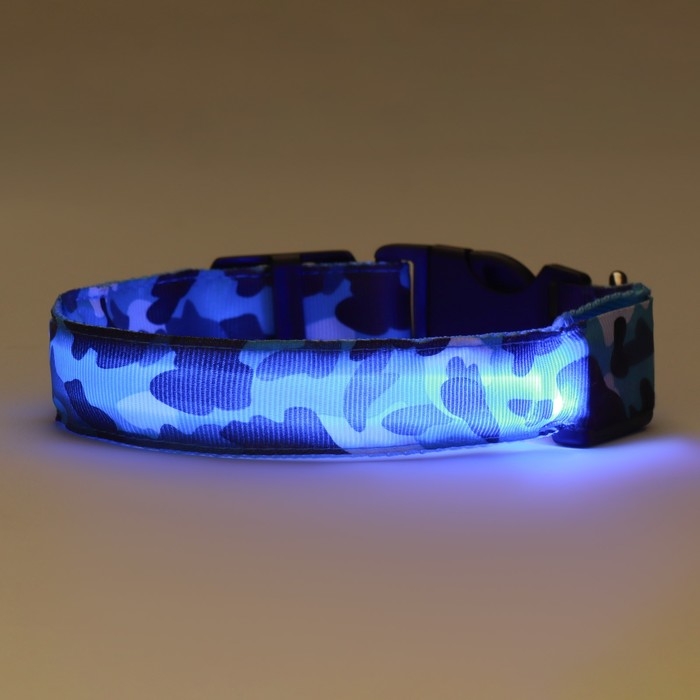 Ошейник с подсветкой Милитари 3 режима свечения размер S, ОШ 22-40 х 2,5 см синий