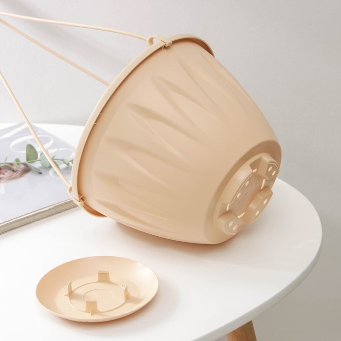 Кашпо для цветов подвесное «Алиция», 3 л, с поддоном, цвет белая глина Кашпо для цветов подвесное «Алиция», 3 л, с поддоном, цвет белая глина