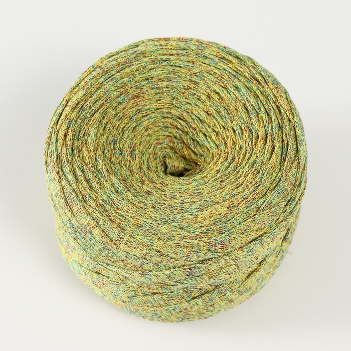 Трикотажная пряжа Трикотажная пряжа "Риббон" с люрексом 85м/170±5 гр (Желтый, люрекс: Радуга)