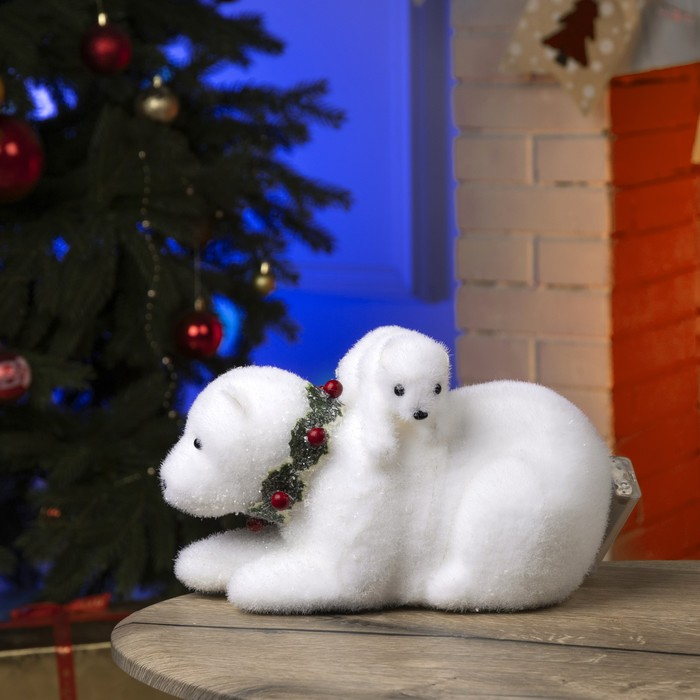 Светодиодная фигура &laquo;Медвежата&raquo; 26 &times; 16 &times; 16 см, флок, батарейки ААх2 (не в комплекте), свечение тёплое белое