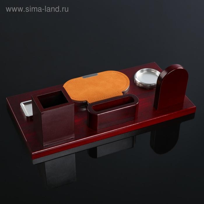 Набор настольный 6в1 с визитницей и часами, красное дерево Набор настольный 6в1 с визитницей и часами, красное дерево
