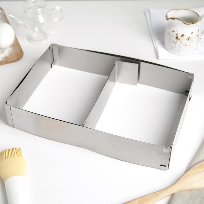 Форма для выкладки и выпечки с регулировкой размера, 18,5×28 - 34×54 см, высота 5 см, цвет серебристый Форма для выкладки и выпечки с регулировкой размера, 18,5×28 - 34×54 см, высота 5 см, цвет серебристый