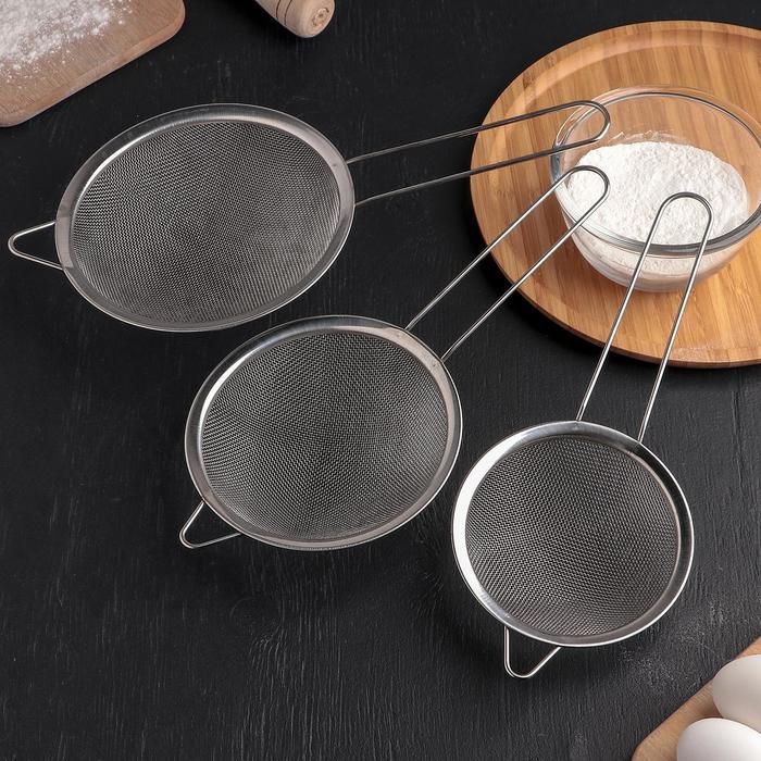 Набор сит Доляна, 3 шт, d=12 см,14 см, 16 см, цвет серебристый Набор сит Доляна, 3 шт, d=12 см,14 см, 16 см, цвет серебристый