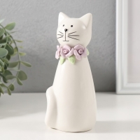 Сувенир керамика "Котик белый сидящий с цветочным ошейником" 6,5х6,2х14,3 см