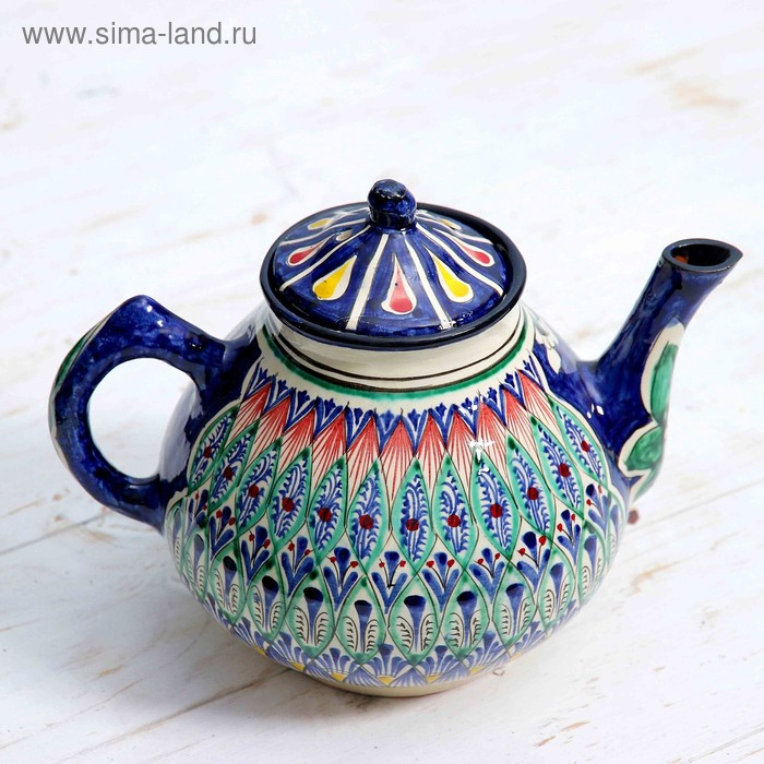 Чайник Риштанская Керамика Чайник Риштанская Керамика "Узоры", 1600 мл, синий микс
