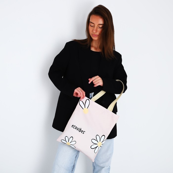 Шопер «Цветы» 35х0.5х40 см, отдел без молнии, без подклада, бежевый Шопер «Цветы» 35х0.5х40 см, отдел без молнии, без подклада, бежевый