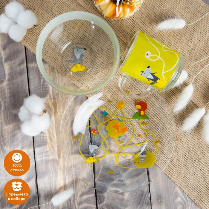 Набор детской посуды Доляна &laquo;Лесные забавы&raquo;, 3 предмета: миска 450 мл, тарелка d=20 см, кружка 200 мл