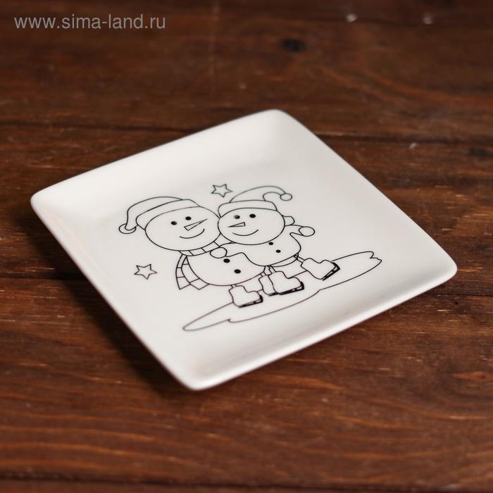 Набор тарелка под раскраску &laquo;Снеговички&raquo; краска 3 цв по 2 мл, кисть