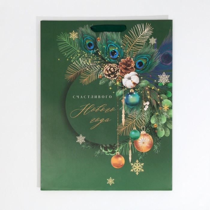 Пакет подарочный новогодний ламинированный &laquo;Малахит&raquo;, L 31 х 40 х 11,5 см, Новый год