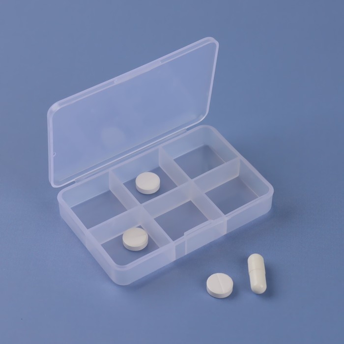 Таблетница, 9 × 6 × 2 см, 6 секций, цвет белый Таблетница, 9 × 6 × 2 см, 6 секций, цвет белый