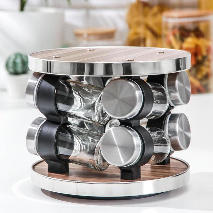 Набор для специй на подставке &laquo;Модерн&raquo;, 30&times;9&times;22 см, ёмкость 90 мл, 4&times;9,5 см, 8 шт