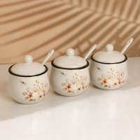 Банки керамические для специй на металлической подставке &laquo;Цветы&raquo;, 200 мл, 3 шт