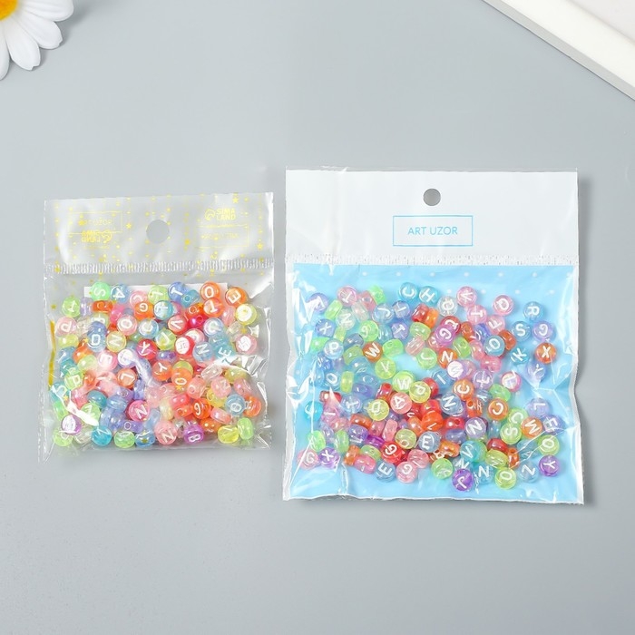 Бусины для творчества пластик "Белые английские буквы" цветные набор 20 гр 0,4х0,7х0,7