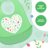 Нагрудник для кормления &laquo;Сердце&raquo;, силиконовый, с карманом, цвет зелёный