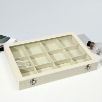Подставка для украшений &laquo;Шкатулка&raquo; 12 ячеек, стеклянная крышка, цвет бежевый
