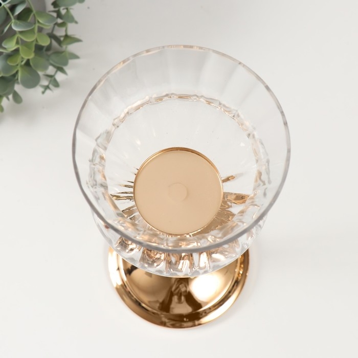 Подсвечник металл "Бокал на золотой ножке" d=5,5см 13х13х37 см