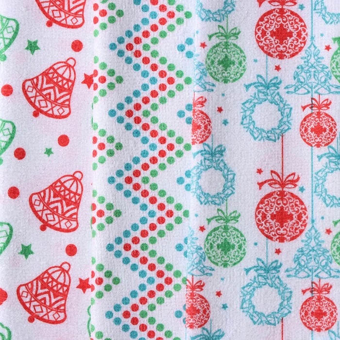 Салфетка новогодняя для уборки Доляна &laquo;С Новым Годом&raquo;, 3 шт, 220 г/м&sup2;, 30&times;30 см, микрофибра