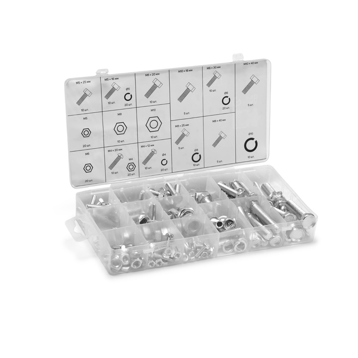 Набор болтов, винтов, гаек и гроверов ТУНДРА krep, 240 предметов Набор болтов, винтов, гаек и гроверов ТУНДРА krep, 240 предметов