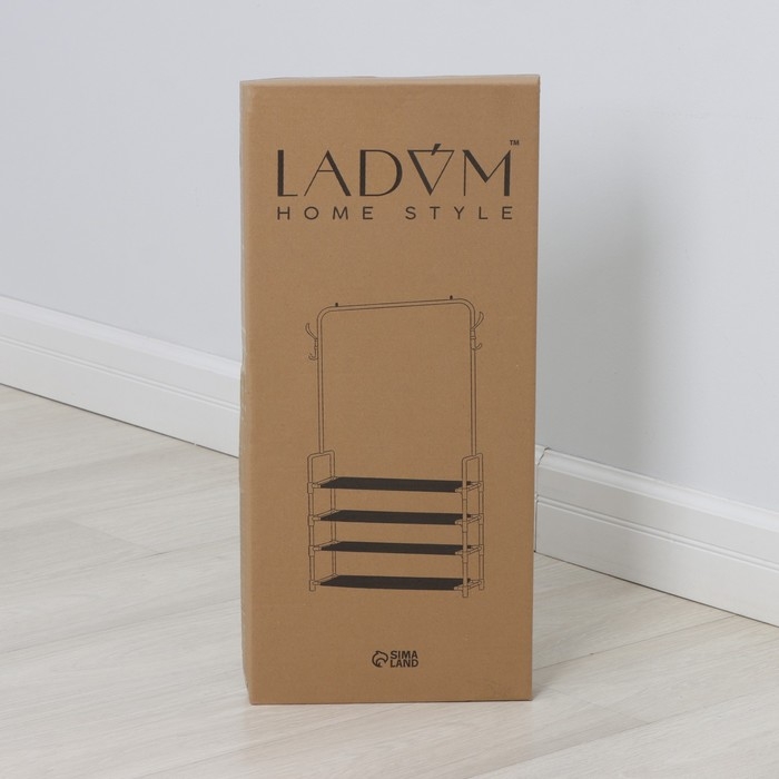 Вешалка - стойка напольная для одежды LaDо́m, с полками для хранения, 4 яруса, 60&times;26&times;160 см, цвет чёрный